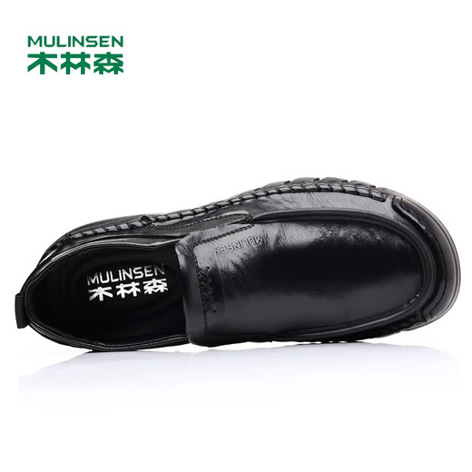木林森男鞋秋季新款男士皮鞋软底真皮一脚蹬开车休闲乐福鞋中老年爸爸鞋 9197款黑色套脚款 43