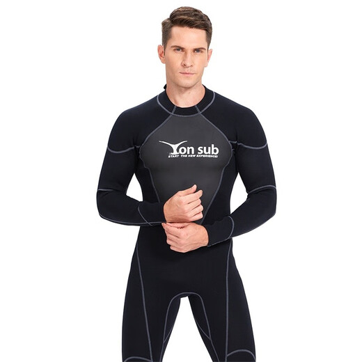 YON SUB one-piece wetsuit 1.5mm men and women winter swimming warm long-sleeved wetsuit snorkeling suit black M