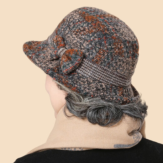 SOMUBAY (SOMUBAY) middle-aged and elderly mother hats for women, autumn and winter warm old ladies and grandmothers, woolen casual basin hats for spring and autumn, khaki color, one size adjustable (56-58CM)