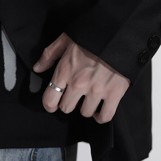 BJYL Engraved Smooth Ring Men's Trendy Titanium Steel Men's Single Ring Hip-Hop Style Ring Closed Mouth Index Finger Ring Tail Ring Default Hairdressing No. 9