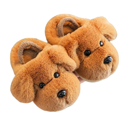 Xin Yueqing Children's Cotton Slippers Autumn and Winter Boys Indoor Household Shoes Girls Cartoon Warm Cotton Shoes Infants and Toddlers Fur Shoes Beige Dog (Full Heel Included) 22-23 Size 14 Inner Length 13.5cm 1.5-2 Years Old
