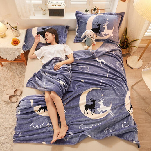 Yalu winter nap blanket thickened blanket single home air conditioning blanket office cover blanket bed sheet student lunch blanket starry sky deer BZ [dual use of bedding] 150x200cm single blanket