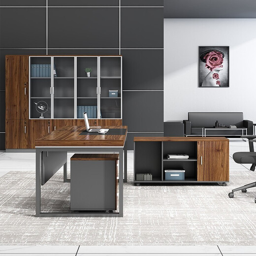 Shengyan simple modern office furniture boss desk and chair combination supervisor desk manager desk executive desk computer desk and chair combination 1400*700 (including movable cabinets and side cabinets)