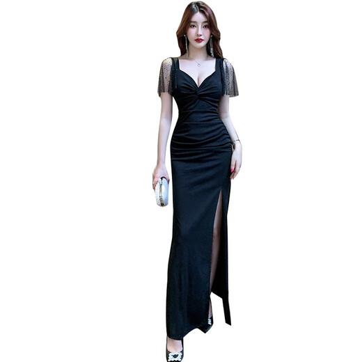 创京懿选夜场性感女装高级网红时尚连衣裙女夏季夜总会性感连衣裙低胸气质 3882黑色 3XL 建议135-150斤