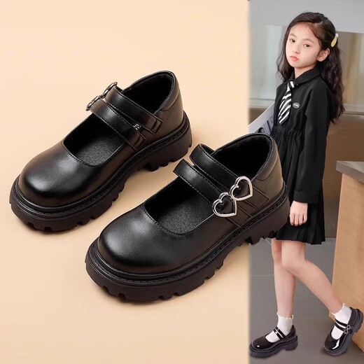 Xianzheyi Girls' Leather Shoes 2024 Spring and Autumn New Children's Performance Shoes Black Dance Shoes Princess Shoes Middle-aged Girls' Shoes Black Patent Leather Choose Inner Length According to Foot Length