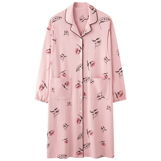 Modale Einschränkung Kleidung für die Entbindung Nachthemd für Frauen Pyjamas Frühling und Herbst reines Baumwollstillung schwangerer Frauen mit langer Ärmeln Schwangerschaftshauskleidung A02-11932 XL-Code (120-140jin [Jin gleich 0,5 kg]))