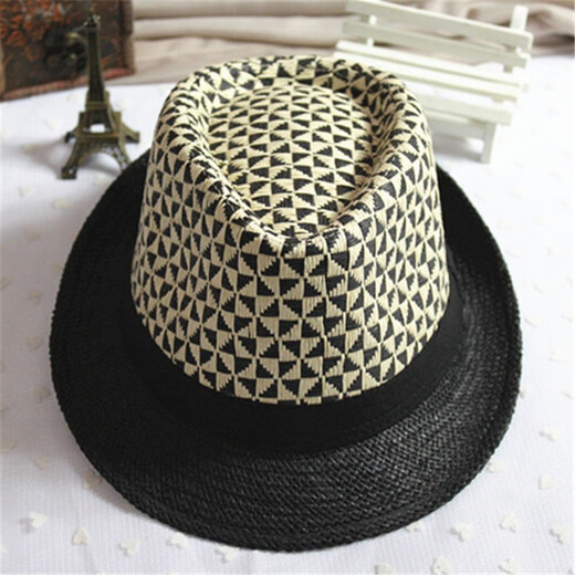 Nozhi cute gift hat, jazz hat for men and women, cuffed straw hat, retro small hat, sun hat, basin hat NE713, triangular plaid brown, one size fits all