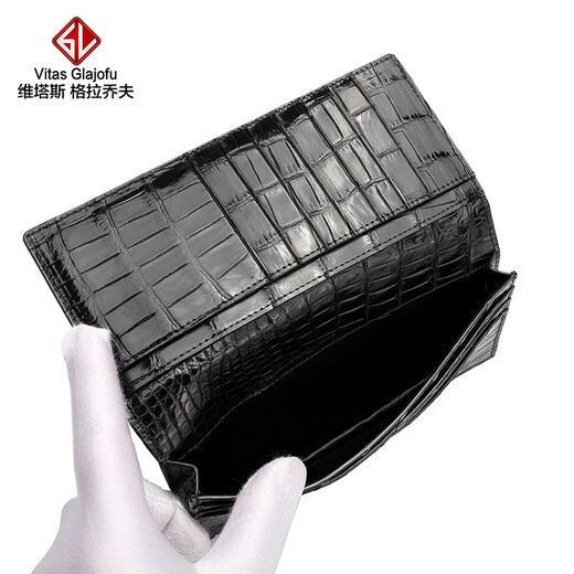 Vitas Glajofu Crocodile Leder Herren echter Leder Brieftasche Reißverschluss Brieftasche Geschäftskupplung in Mezzanine 2-fach Jugendstrend Langes Brieftasche Langes Brieftasche Vollkrokodile Leder Schwarz