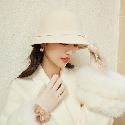Siggi羊毛渔夫帽女秋冬季法式优雅礼帽小香风时尚千金帽子千金白