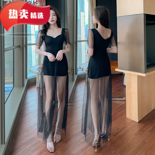 气质桑拿性感连衣裙长款洗浴按摩工作服修身显瘦晚礼服足疗技师服 3883黑色 S