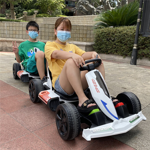 京炫卡丁车10岁以上网红双人坐儿童电动卡丁车四轮遥控汽车小孩子伸缩 蓝色12V7A自驾款+高低速开关 电力驱动