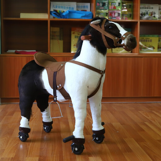 Pony -Puppe, die simuliert sein kann, tierisch rockig Pferdplüschspielzeug großer Zhuge Reitfitness Horse Schieberpferdbraun und weißes Pony mit Rädern Länge 82 cm * Höhe 68 cm können 180 Jin standhalten [Jin gleich 0,5 kg] Gewicht Gewicht
