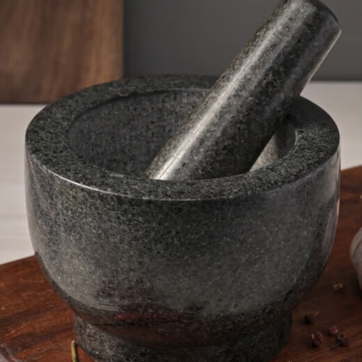 OEMG garlic masher, natural garlic pounder, stone mortar, garlic mortar, medicine jar, household natural stone grinding garlic peeler, garlic press, granite diameter 15 cm stone mortar with lid