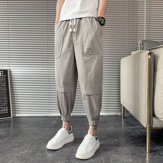 Fini Dongjue gutaussehende Hosen für Männer in der Sommerdünne Modemarke kleine Füße Arbeitspezier Neun-Punkte-Männer Internet Promi Lose Slim Harren Prise Hose K057 Black L 10-125jin [Jin gleich 0,5 kg]