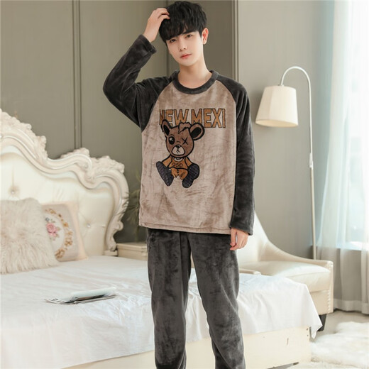 
Men's pajamas for men in autumn and winter flannel thick warm middle-aged and young students cartoon round neck winter home clothes WYEX3888 men's L size (recommended 90-115 Jin [Jin equals 0.5 kg]) All size