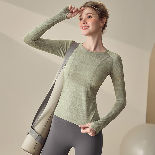LULULMCCTN long-sleeved yoga top women's round neck outdoor running sports T-shirt Pilates training suit thin lilac gray L