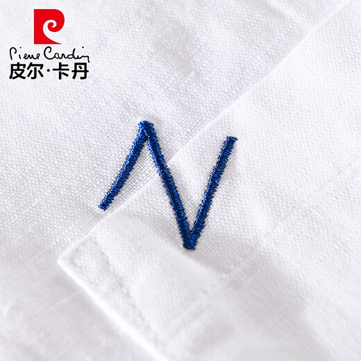 Pier Cardin brand high-end men's linen lapel short-sleeved T-shirt loose shirt collar top with tie T cotton linen 9711 blue M