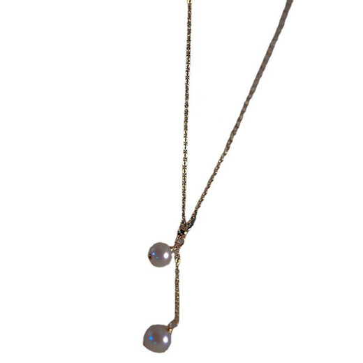 Xiaomeng double pendant freshwater pearl necklace young girl natural two beads clavicle chain y-shaped can be pulled and adjusted