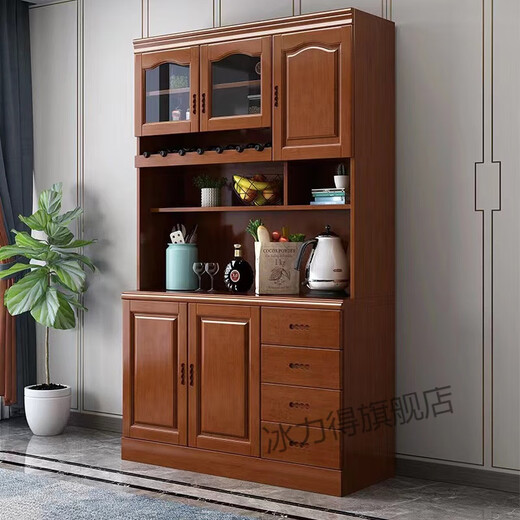 XMSJ Einfache moderne massive Holzkabinett Wohnzimmer Küche Wand Einseiten Essseite Weinschrank Schrank Aufbewahrung Tee Schrank 1,05 Meter 829# Walnuss Farbe 4 Türen