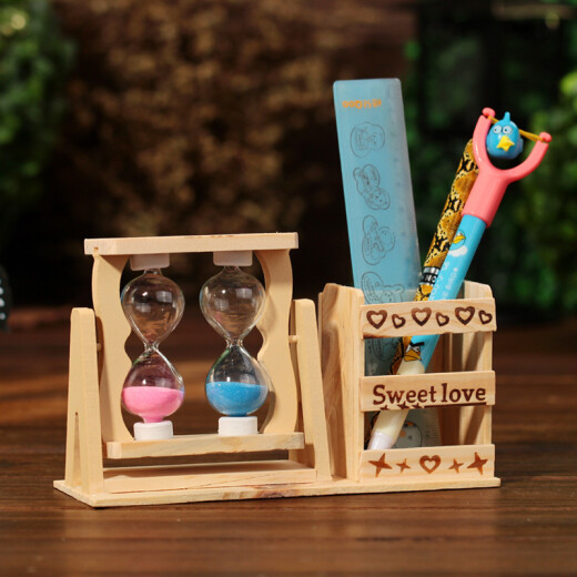 Creative wooden hourglass cartoon bear pen holder desk decoration graduation commemorative gift for teachers and students practical small gifts children's gifts for primary school students birthday gifts two hourglasses and a pen holder/random gift packaging handbag