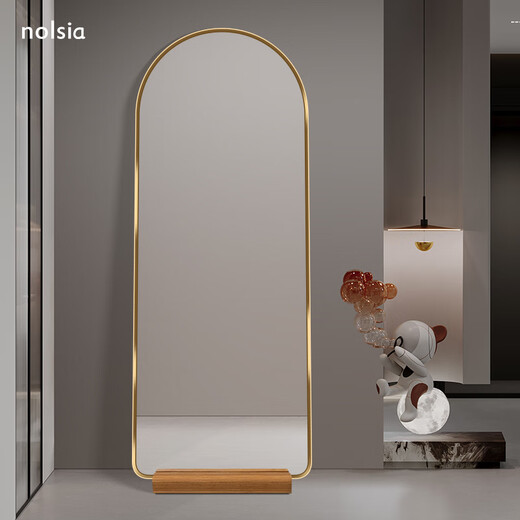 nolsia dressing mirror household door floor-standing mirror with base without installation and full-length mirror room entrance decoration white frame + ice glass silver mirror + wood color base 400mm*1500mm