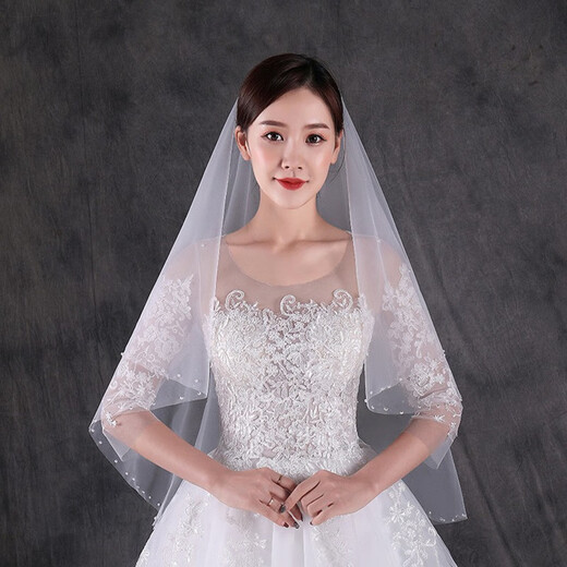 SHANGGE Bridal Proposal Wedding Veil Double-layered Beaded Veil Double-layered Beaded Veil Chinese Valentine's Day Gift High-end Photo Ritual Wedding Veil Double-layered Beaded Hair Comb 60-80cm 1 piece