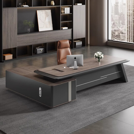 Litang boss desk office desk and chair combination light luxury high-end executive desk chairman president manager office table 2.6 meters light luxury boss table + boss chair + six-door cabinet