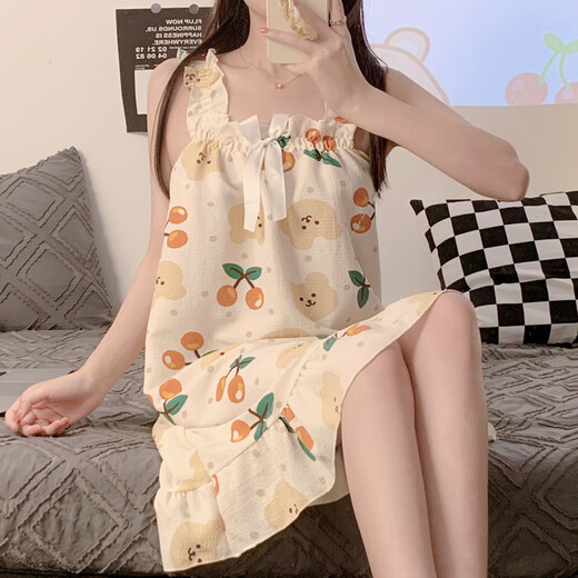 沛阮少女生睡裙女士夏季学生网红背心裙可爱甜美ins风宽松连衣裙睡衣 5009#小熊 2XL 175加肥大码