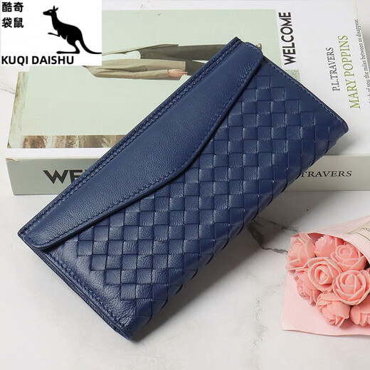 KUQIDAISHU bag (KUQIDAISHU) bag women's sheepskin braided ladies long wallet genuine leather card bag clutch fashion simple royal blue