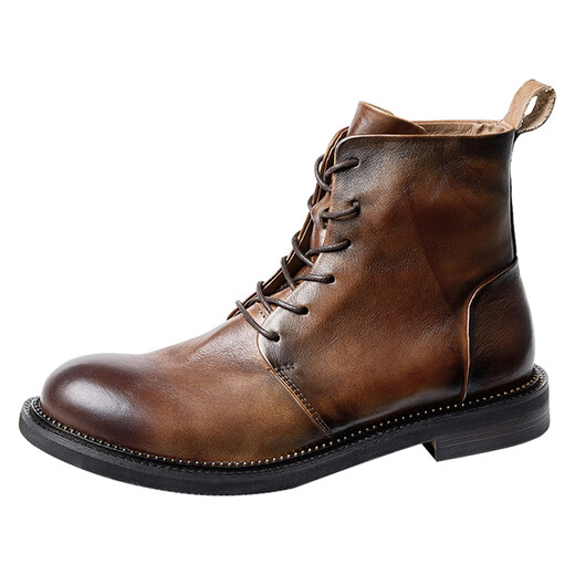 Banbidilun Martin Boots Herrenschuhe Herbst und Winter Neue echte Leder Chelsea Herrenstiefel Herren Retro High Top Motorrad -Motorrad -Kowidstiefel Braun/Single -Layer 41 Standard Lederschuhgröße
