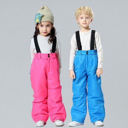 Mutuxue children's ski pants for boys and girls, thickened, warm, windproof and waterproof, winter outdoor children's Northeast ski equipment, pink 115cm 6115CM