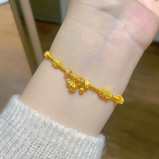 Yisheng Gold kleines goldenes Ringarmband Frauen Neu 999 Gold Kupfermünzen Kürbis -Scheibe Armband Geburtstagsgeschenk für Freundin Gold Kürbis Gold Ring Armband/Goldgewicht etwa 12,36 Gramm