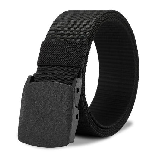 Belt men's and women's canvas belt trendy sports outdoor military training students iron-free metal plastic buckle casual jeans belt black 120cm