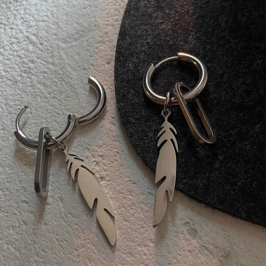 JPHZNB niche design titanium steel feather earrings for women, trendy, cool personality, ins temperament, internet celebrity, handsome earrings, earrings for men, pair