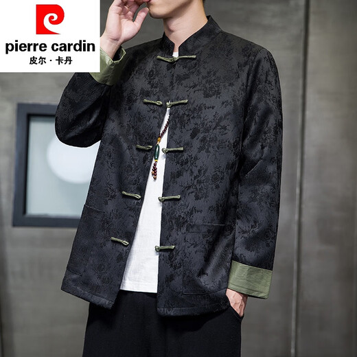 皮尔卡丹新中式唐装男中国风秋冬季长袖夹克复古盘扣汉服宽松大码男士外套 Y757杏色 XL 135-150斤