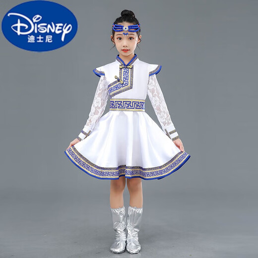 迪士尼（DISNEY）蒙古族筷子舞儿童表演服少数民族蒙古服族女童舞蹈演出服男服饰 M723白短+串珠 110