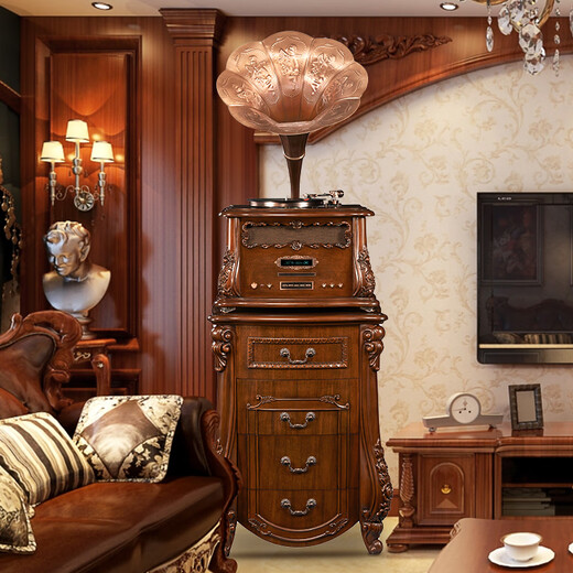 Famille héritée Retro Phonographe Antique Wood Vinyl Enregistreur en vinyle High-De-en-ciel classique Vintage Nostalgique Gilla Villa American Home Living Room HiFi Bluetooth Conférencier 688 Dark Brown (ange haut-parleur)