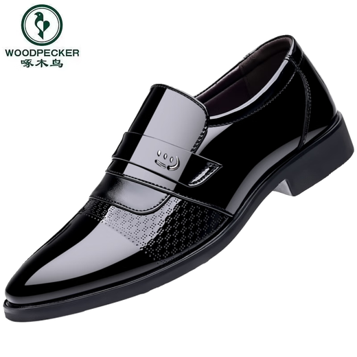 
Woodpecker formal wear without laces for work men's leather shoes dad flat men's leather shoes suit soft leather large size shoes 9902 shine black 40