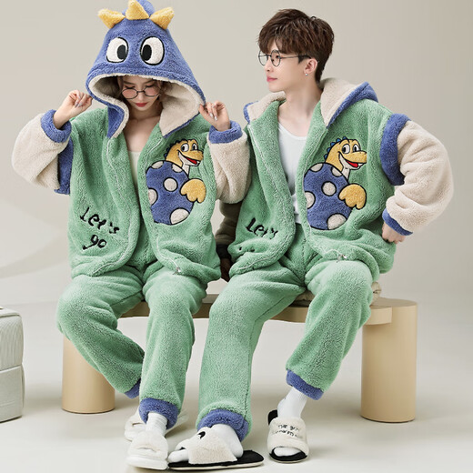 Jóvenes palabras de amor pareja pijama en otoño e invierno, además de terciopelo engrosado para niñas, niños, adolescentes, terciopelo de coral con capucha de invierno de invierno juego de ropa YPF3897 cartas dinosaurios XL (110-125 Jin [Jin equivale a 0.5 kg])