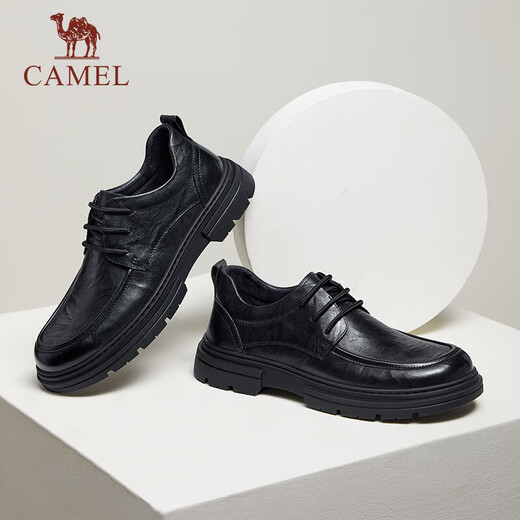 骆驼（CAMEL）牛皮系带经典商务休闲德比皮鞋男结婚新郎 G14A155634 黑色 43
