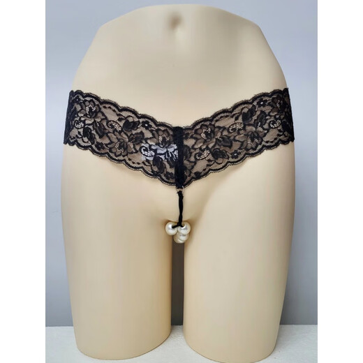 Sexy couple underwear, one man and one woman, T-string, feminine design, men's underwear, men's underwear, double row, black double suspender flower-double row pearl L