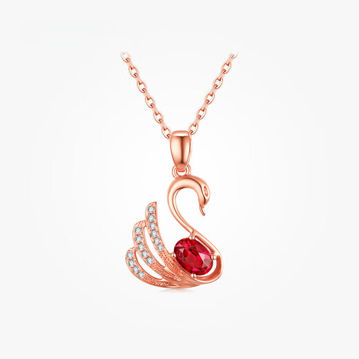 Fantimo 18k rose gold ruby tourmaline colored gemstone necklace for women, swan colored gold and diamond gift, tourmaline swan pendant in stock/including 18K gold chain