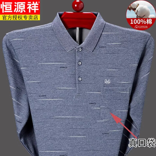 恒源祥纯棉长袖t恤男春秋打底衫体恤中老年爸爸秋装真口袋polo领衫 9901--绿色 L 【建议120-140斤】