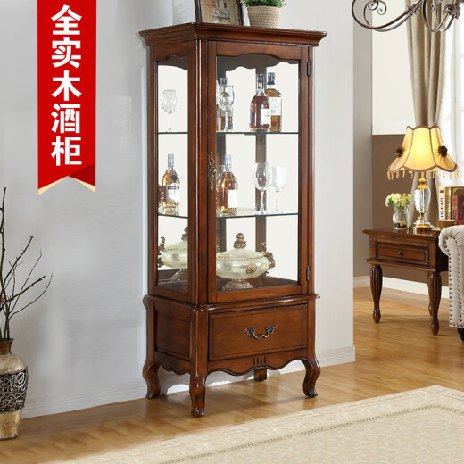 YouFuyin American Singerboard American Solid Wood Gabinete de vino de vidrio Gabinete decorativo Gabinete European Puerta única Gabinete de vino tinto contra la sala de estar 719 Gabinete de vino de puerta izquierda: 60*40*130 Longitud, ancho y altura