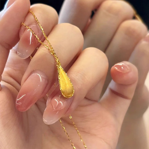 Tris sand gold brushed water drop necklace women's new Chinese style retro pendant clavicle chain trend flat replacement gold set chain brushed brushed water drop necklace