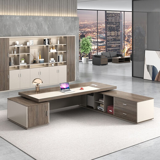 GEZHIMU President Office Furniture Manager Boss Office Desk and Chair Combination Simple Modern High-end Light Luxury Executive Table Table and Chair Champagne Color 2.4 Meter Luxurious Double Cabinet Boss Desk