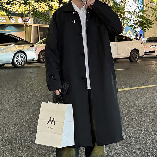 OEMG spring and autumn new style British handsome mid-length windbreaker jacket men's trendy outdoor windproof loose knee-length black large clothes DSA050-FY176 Apricot 3XL Recommended 160-175Jin Jin equals 0.5 kg