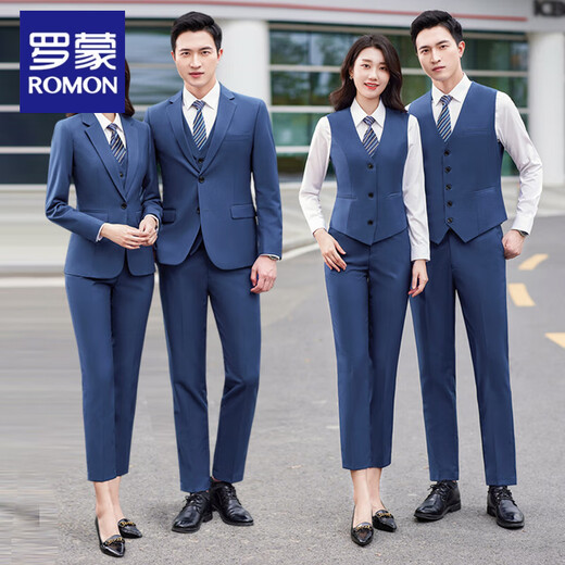 Luo Meng's new BYD 4S store work clothes Dynasty.com smog blue suit suit for men and women sales jacket smog blue suit for women (suit top + pants) two 4XL