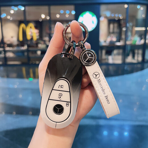 Anwendung für Mercedes-Benzs neue C-Klasse-Schlüsselabdeckung C200L Shell C260L Neues S-Klasse E-Klasse GLC-Beutel CLC CLOU EQSEQE Button Female Mercedes-Benz C [Logo-Logo-Gürtel von Rundkörpern mit Gradientenschwarz und Weiß + Rundköpfe]