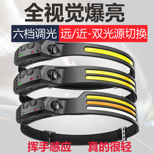 潮思汇灯带感应进口头灯led头戴式锂电池带条便携式头灯头灯强光 W689-3挥手感应头灯 全白光 实测连续照明时间100分钟